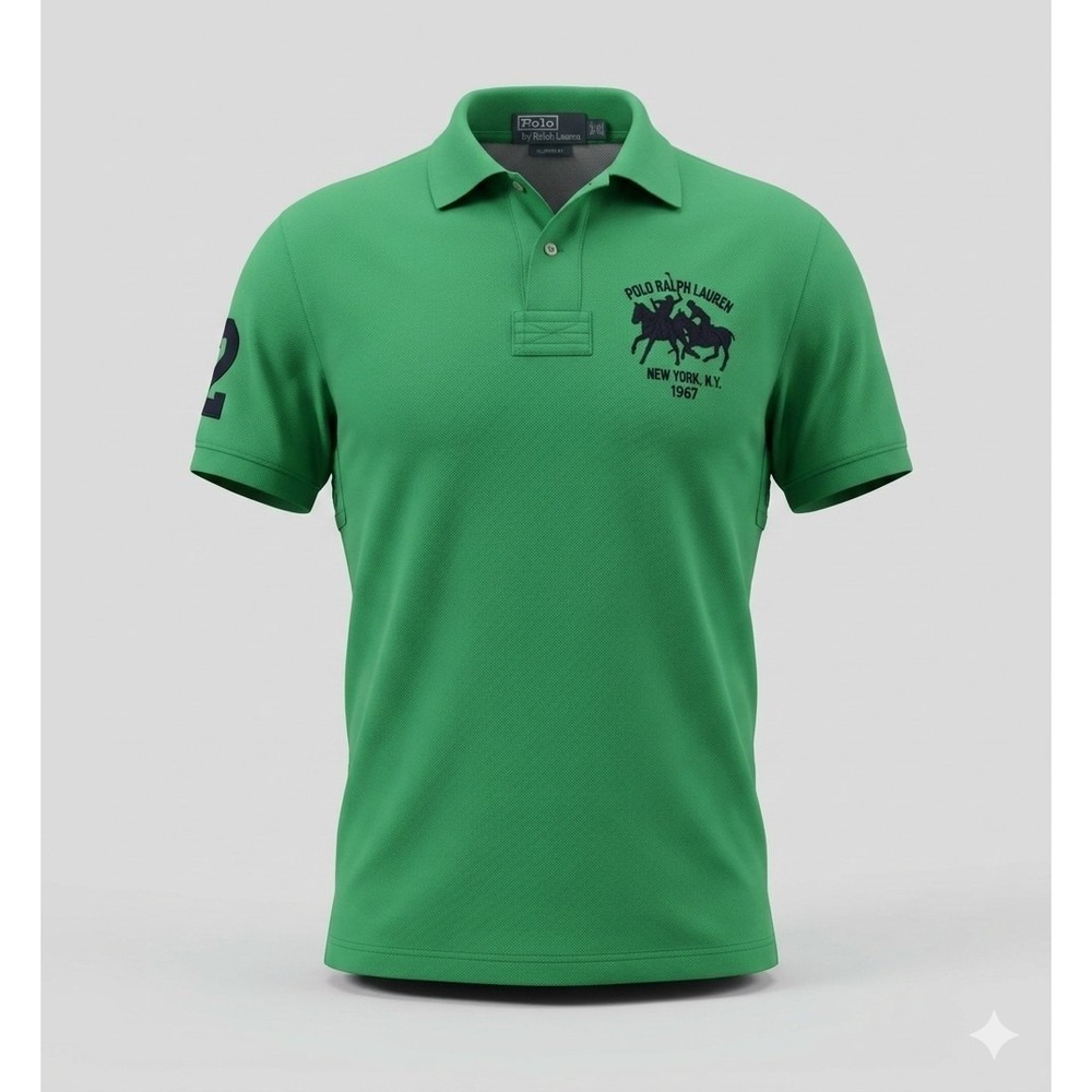 Polo Ralph Lauren Vintage RARE Green Embroidered NY 1967 #2 Polo. Size XL